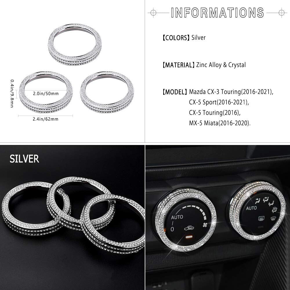 Passend für Mazda CX 3 CX 5 Strass Glitzer Blende Ringe Lüftung Klima Edel