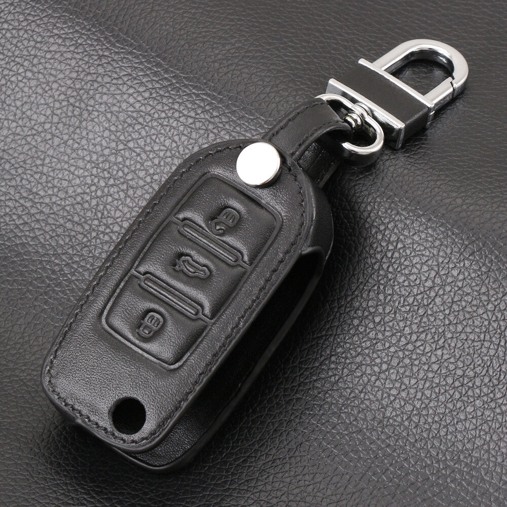 Passend für Leder Schlüsseletui Hülle Cover für VW Golf 4 5 6 Passat Touran Polo Schwarz