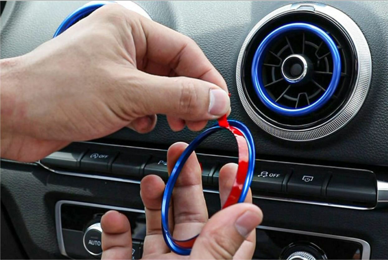 Passend für Audi A3 Rahmen Lüftungsringe Düse Blau Blende 8 Stk KOMPLETT SET