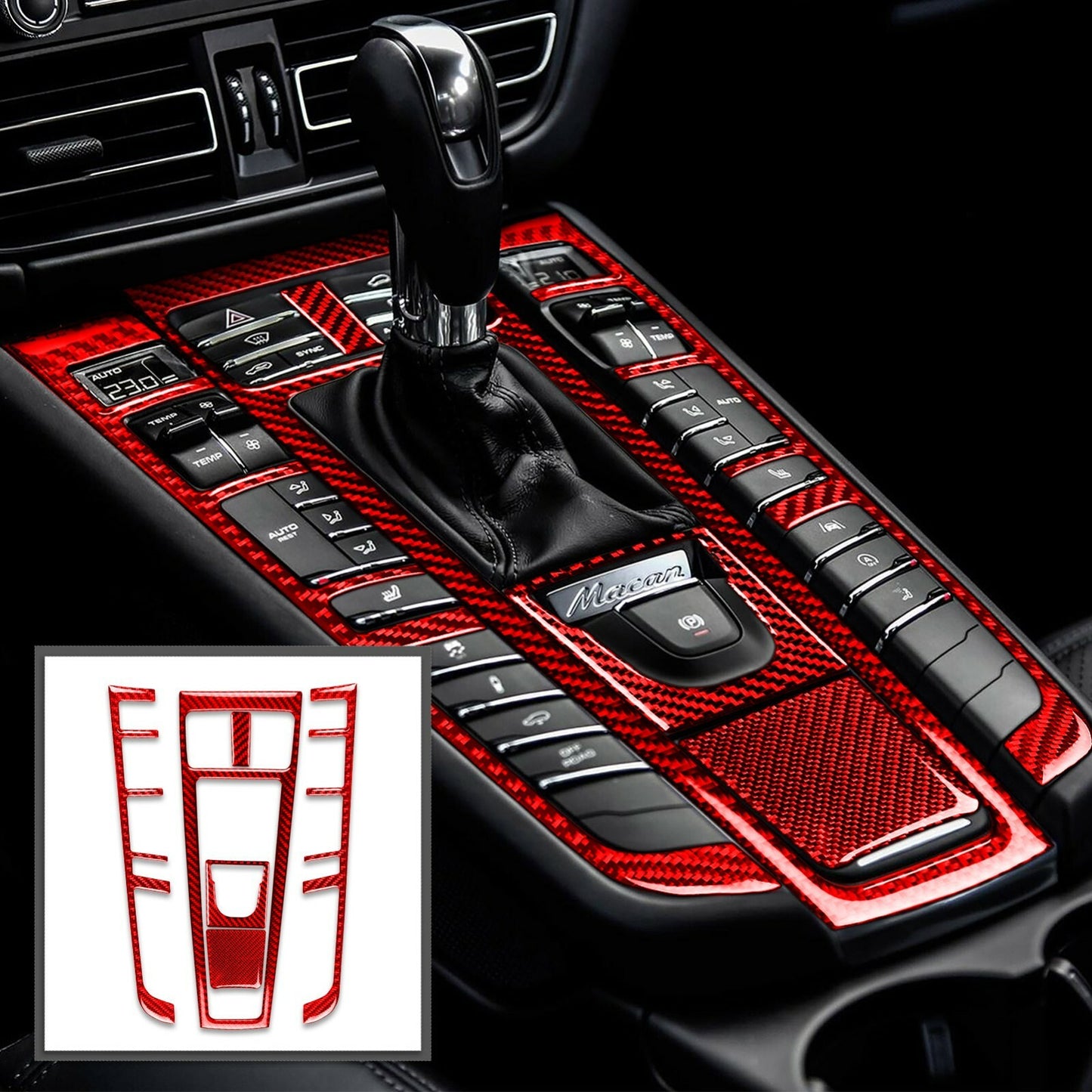 Passend für Porsche Macan Carbon Komplett Set Mittelkonsole Blende Abdeckung Rot