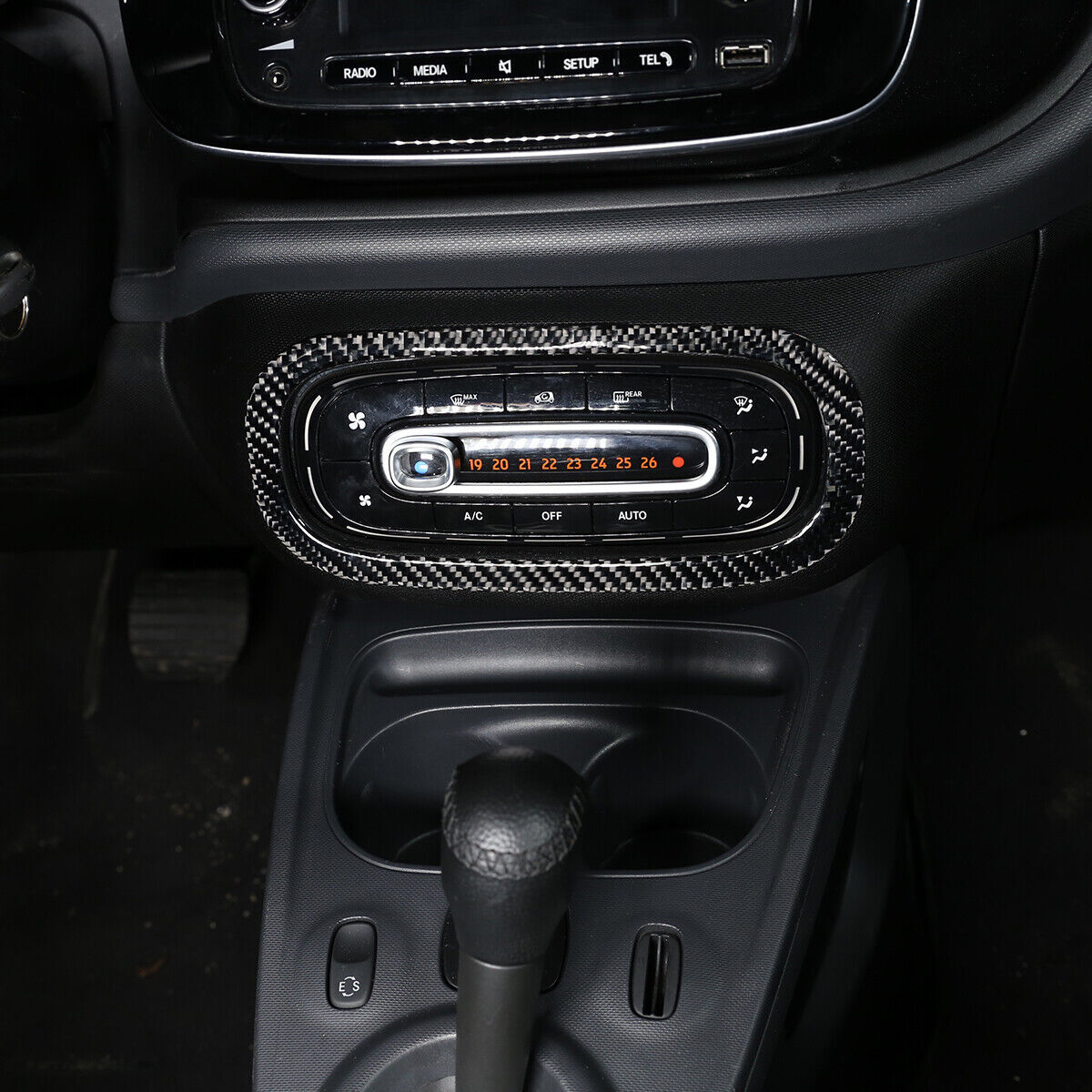 Passend für Smart Fortwo 453 ab 2015 Mittelkonsole Radio Blenden Abdeckung Carbo