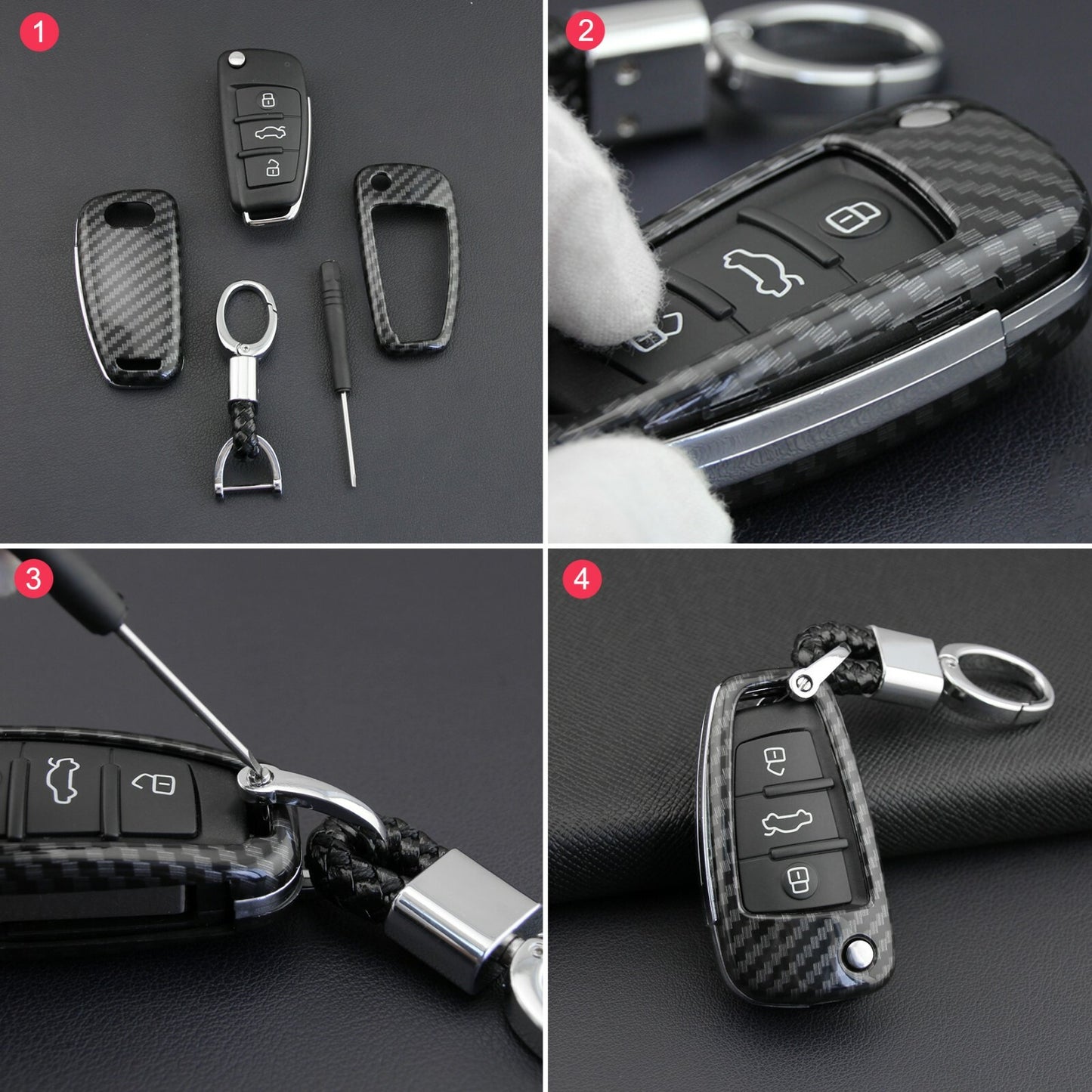 Passend für Audi A1 A3 Q3 Q7 TT Carbon Schlüssel Cover Hülle