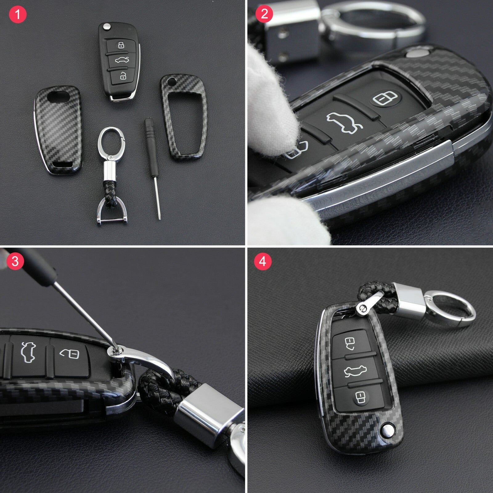 Passend für Audi A1 A3 Q3 Q7 TT Carbon Schlüssel Cover Hülle