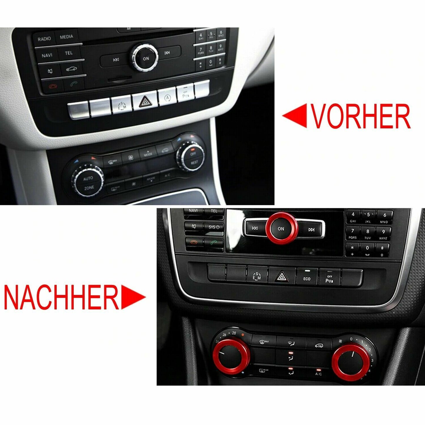 Passend für Mercedes A GLA CLA Blende Regler Radio Klima Rot Zier Knöpfe
