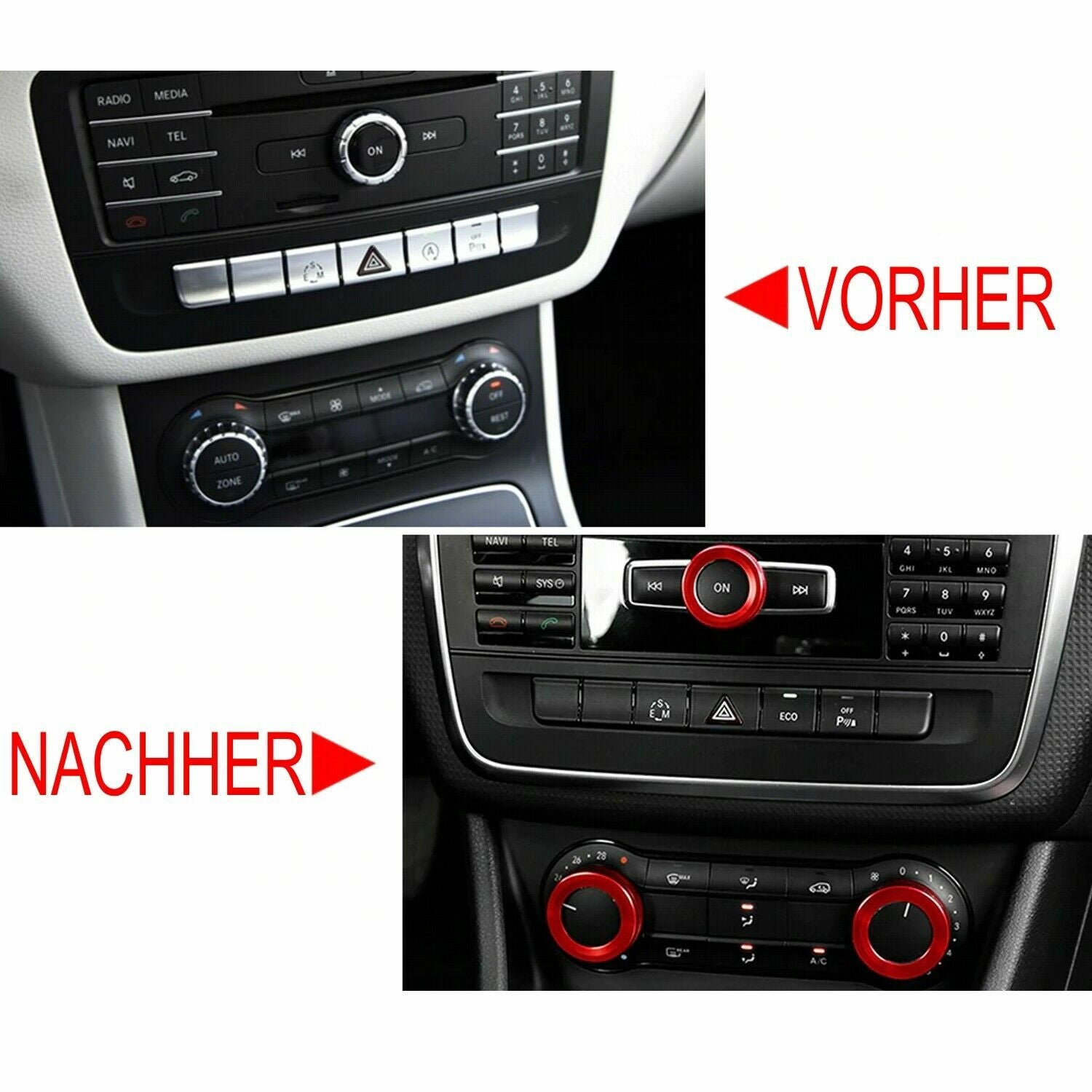 Passend für Mercedes A GLA CLA Blende Regler Radio Klima Rot Zier Knöpfe