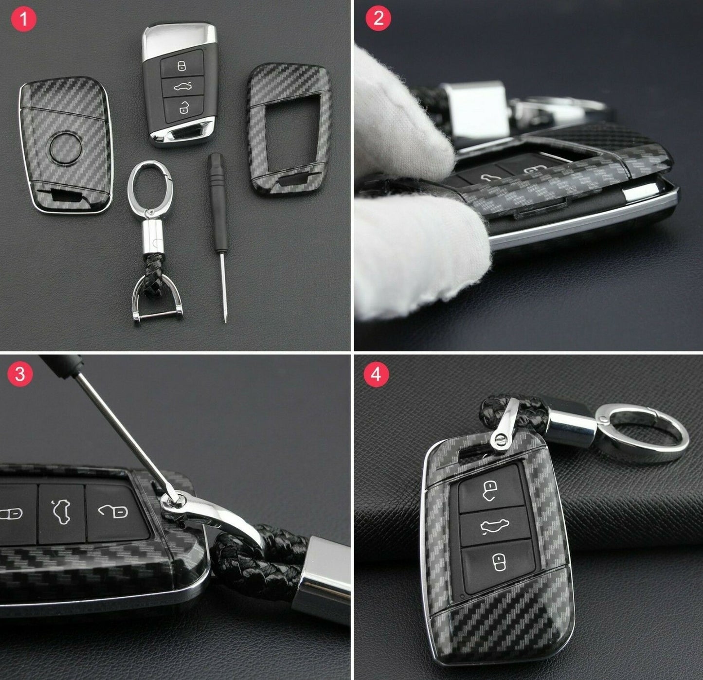 Passend für VW Passat Arteon Jetta Tiguan Carbon Schlüssel Cover Hülle
