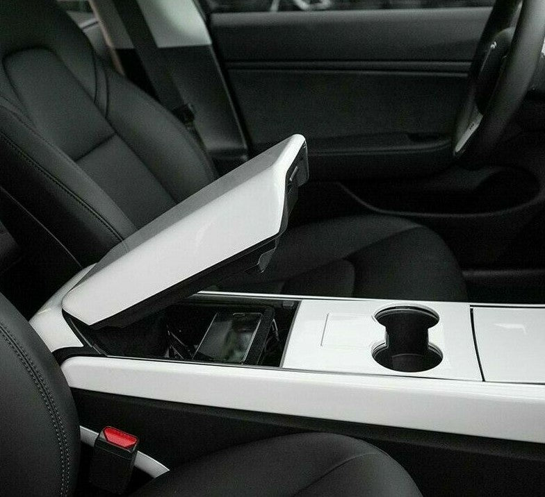 Passend für Tesla Model 3 Mittelkonsole Armlehne Box Weiß Cover Rahmen Schutz