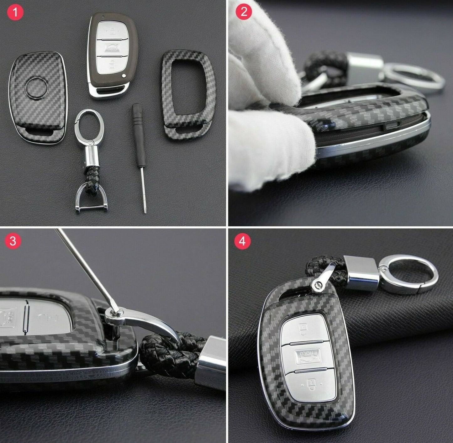 Passend für Hyundai Tucson Elantra Sonata Carbon Schlüssel Cover Hülle