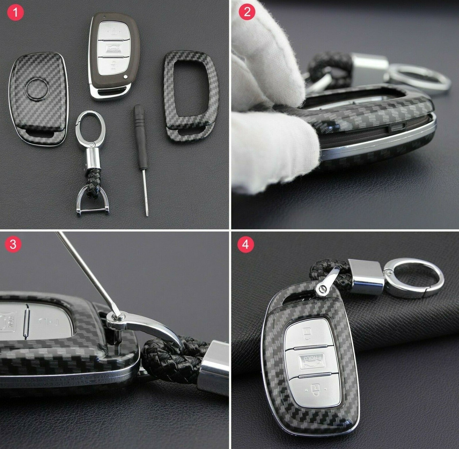 Passend für Hyundai Tucson Elantra Sonata Carbon Schlüssel Cover Hülle
