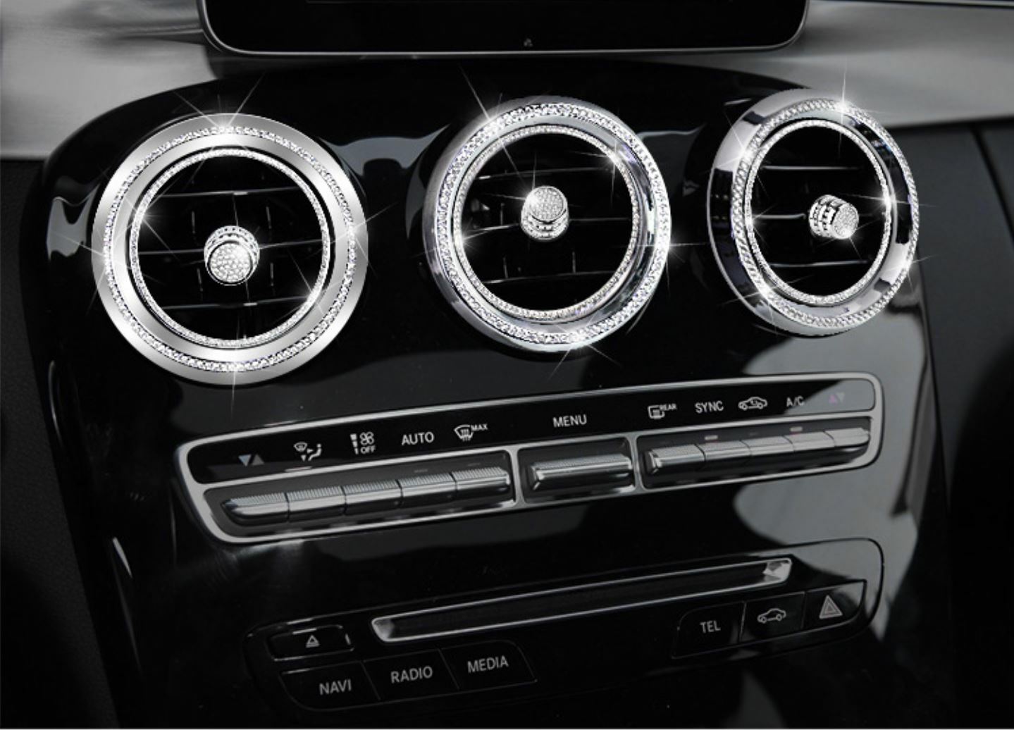 Passend für Mercedes C GLC Strass Glitzer Blende Ringe Lüftung Klima Komplett Set