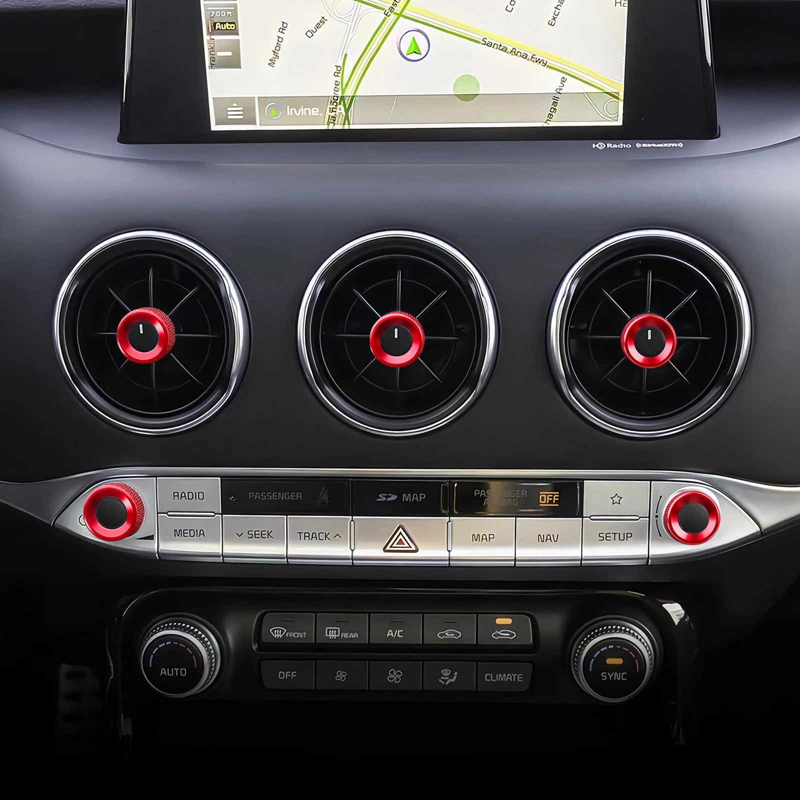 Passend für Kia Stinger 2018-2023 Rote Regler aus Aluminium Radio Klima Blenden