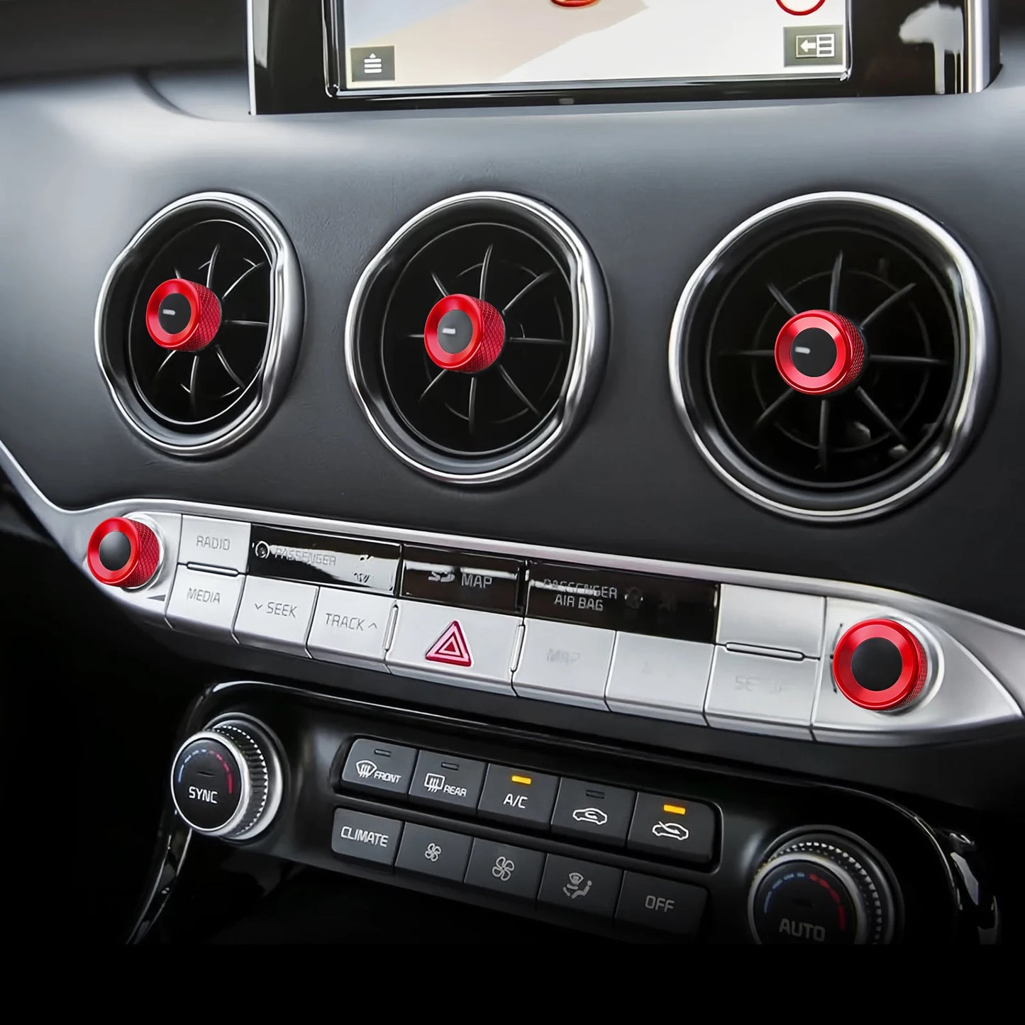 Passend für Kia Stinger 2018-2023 Rote Regler aus Aluminium Radio Klima Blenden