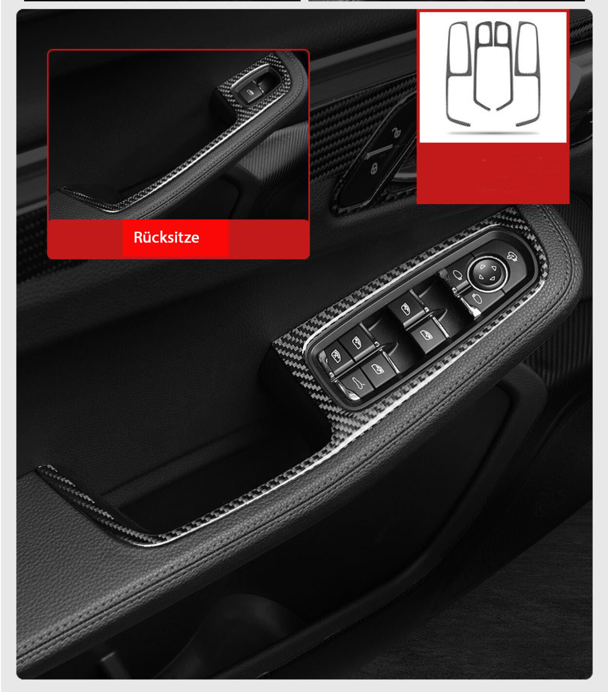 Passend für Porsche Macan Carbon 4x Fensterheber Tür Blende Schutz Aufwertung