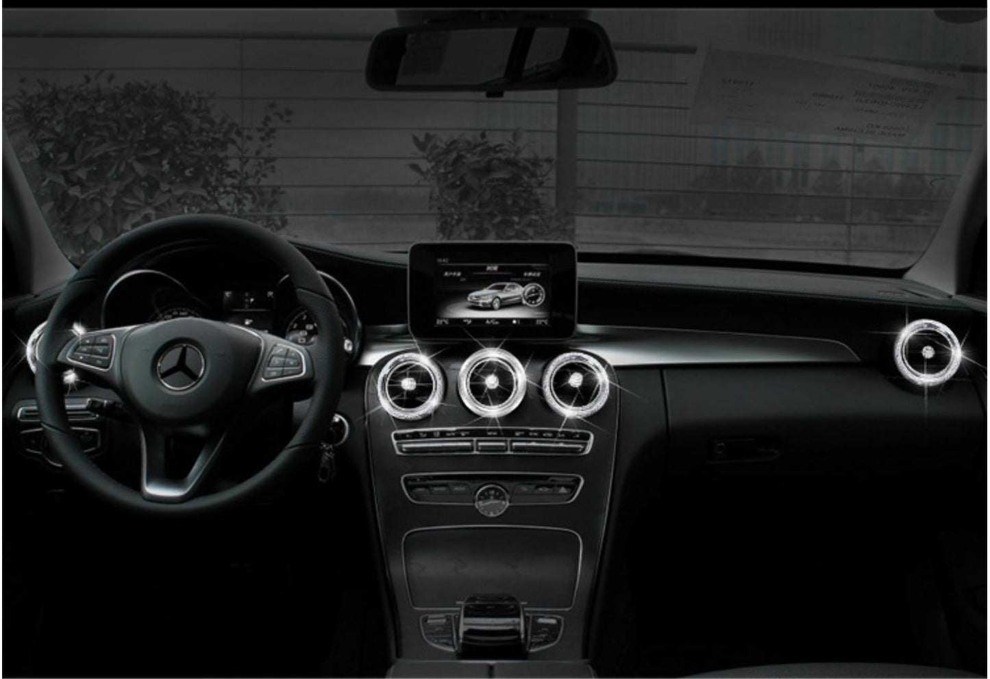 Passend für Mercedes C GLC Strass Glitzer Blende Ringe Lüftung Klima Komplett Set