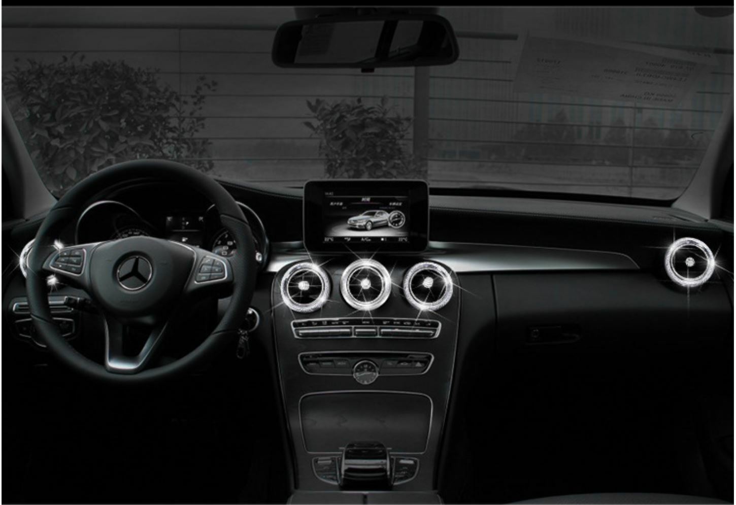 Passend für Mercedes C GLC Strass Glitzer Blende Ringe Lüftung Klima Komplett Set