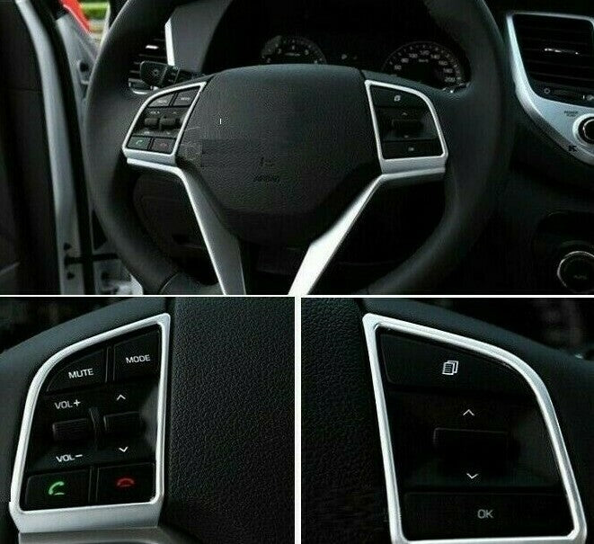 Passend für Hyundai Tucson Lenkrad Tasten Blenden Rahmen Abdeckung Cover Silber Chrom