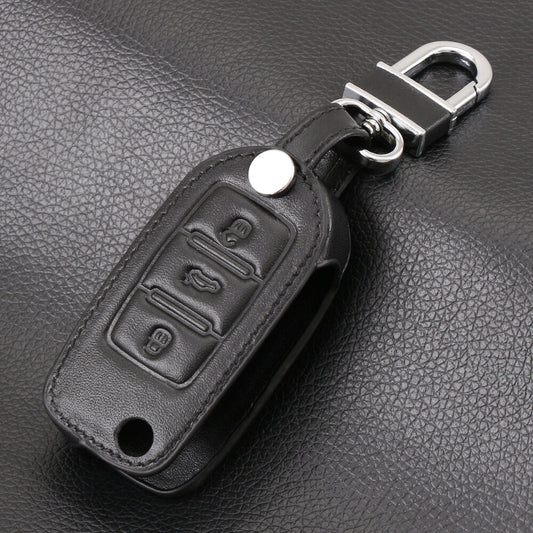 Passend für Leder Schlüsseletui Hülle Cover für VW Golf 4 5 6 Passat Touran Polo Schwarz