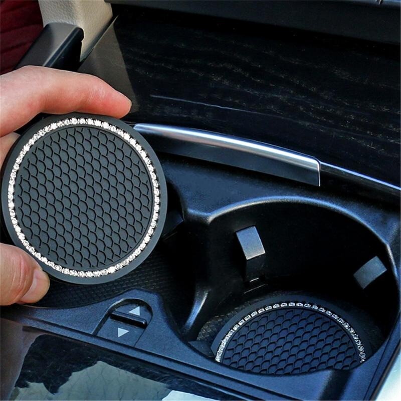 Passend für 2x Universal Becherhalter Gummi Einlegeboden Matte Pads Schwarz Strass Glitzer