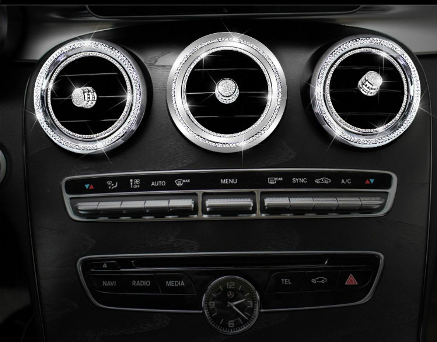 Passend für Mercedes C GLC Strass Glitzer Blende Ringe Lüftung Klima Komplett Set