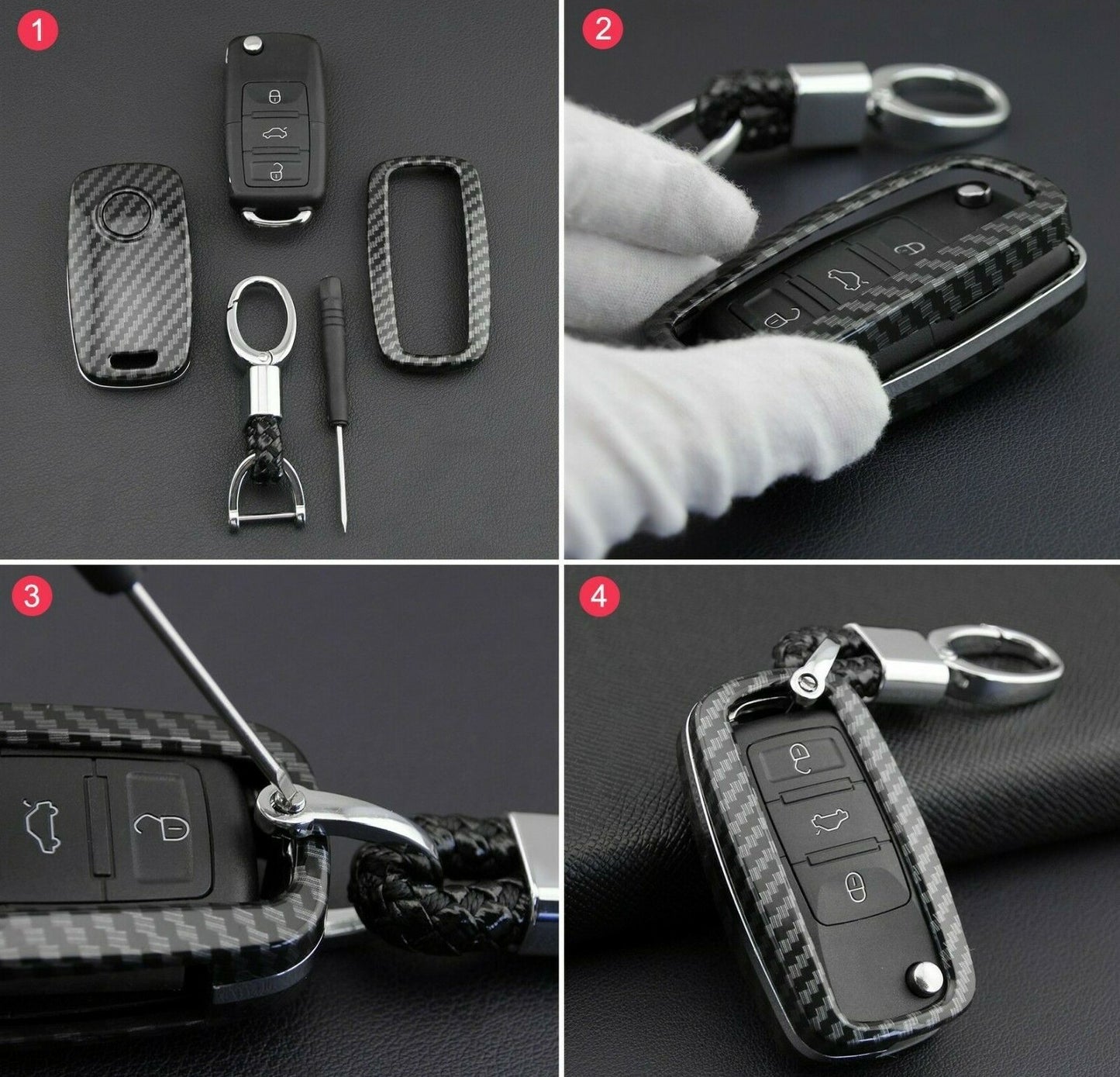 Passend für VW Golf 6 Polo Tiguan Passat Touran Carbon Schlüssel Cover Hülle