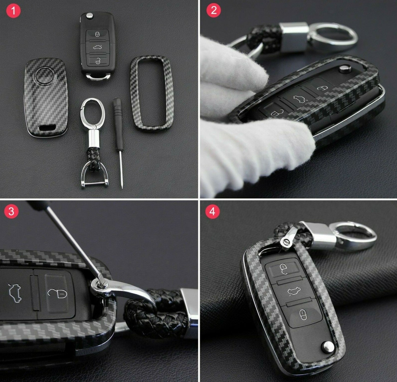 Passend für VW Golf 6 Polo Tiguan Passat Touran Carbon Schlüssel Cover Hülle