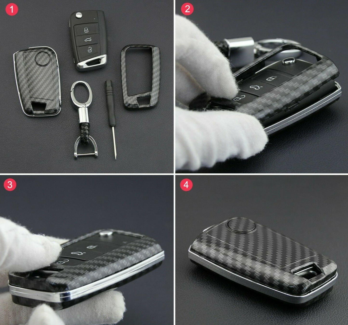 Passend für VW Golf 7 Tiguan Polo Skoda Octavia Carbon Schlüssel Cover Hülle