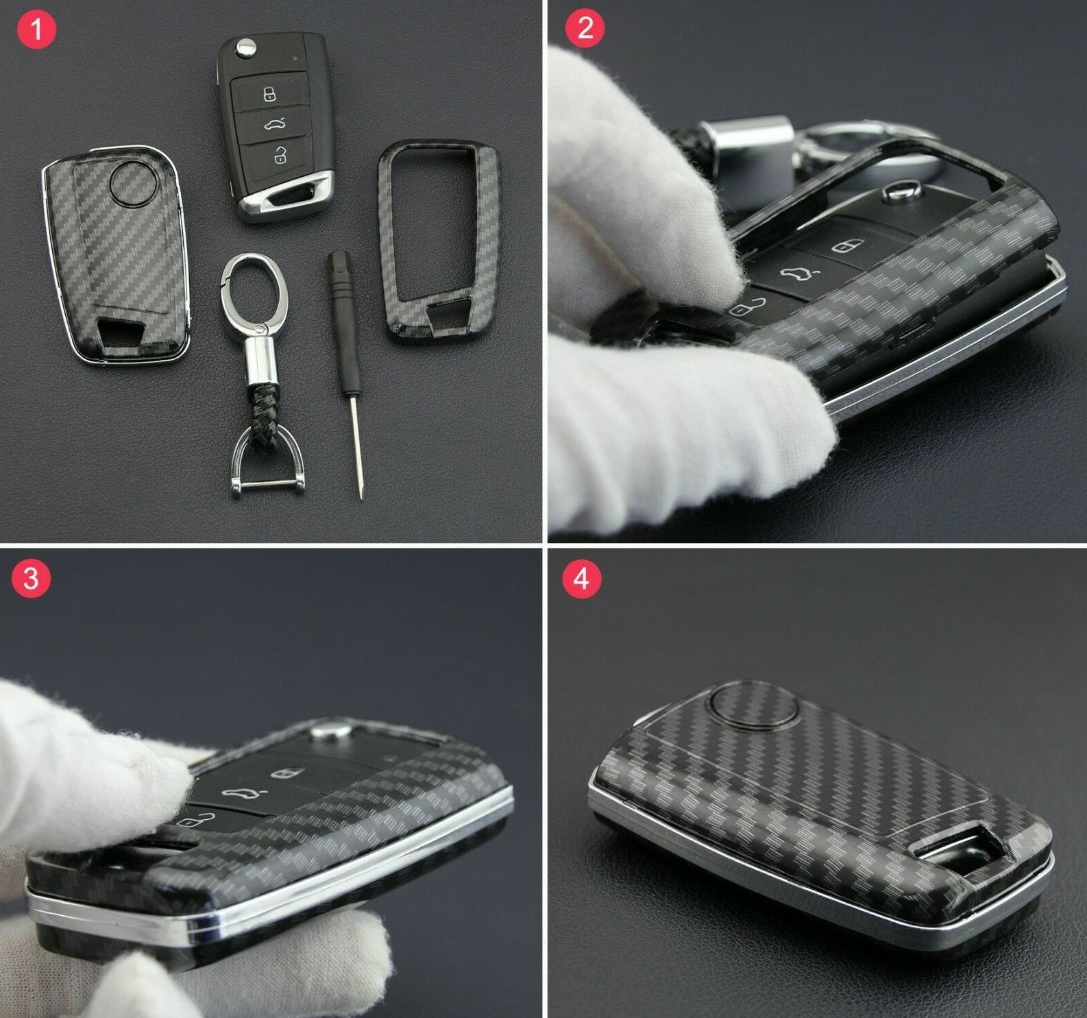 Passend für VW Golf 7 Tiguan Polo Skoda Octavia Carbon Schlüssel Cover Hülle