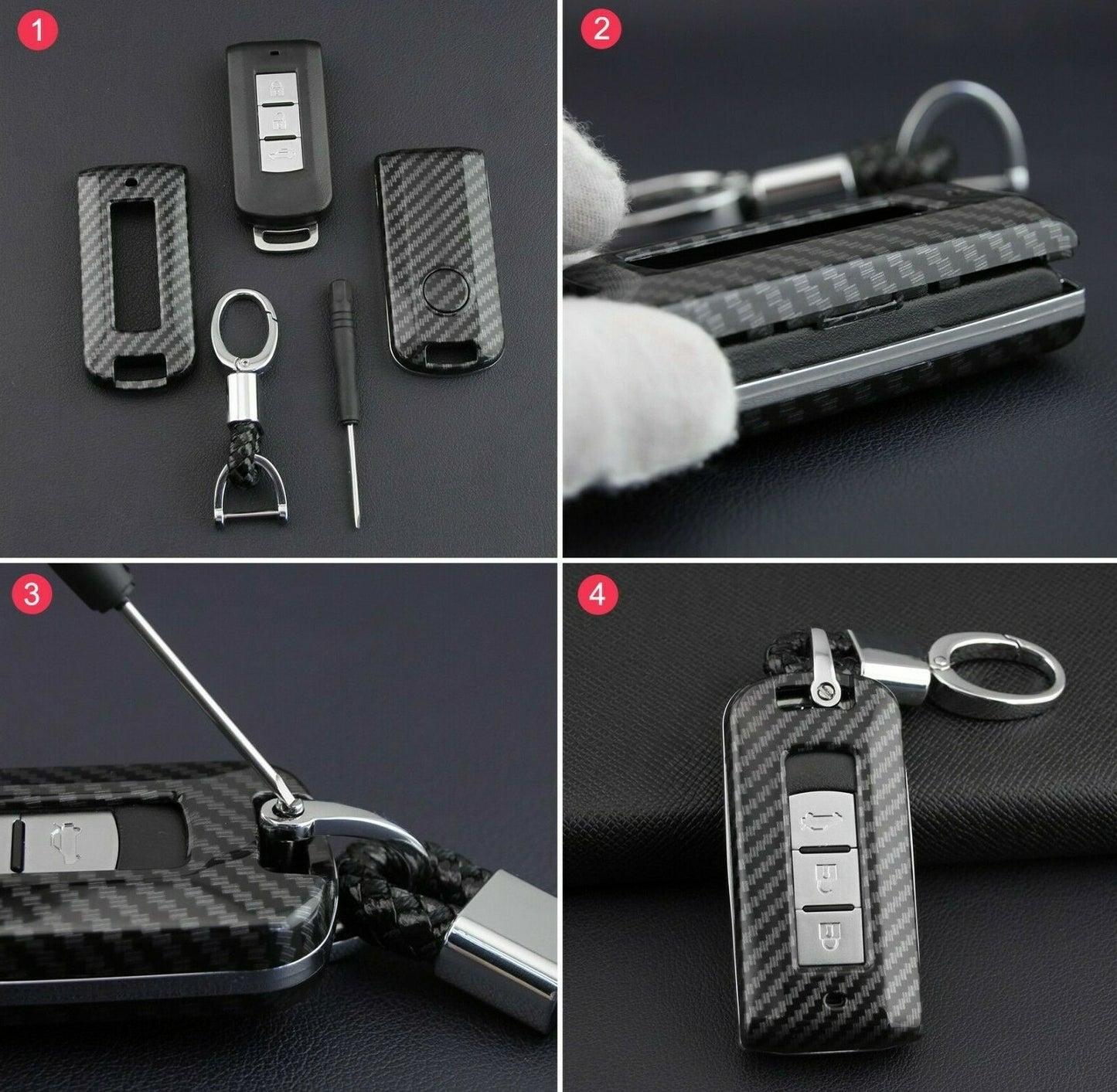 Passend für Mitsubishi Outlander ASX Lancer RVR Carbon Schlüssel Cover Hülle
