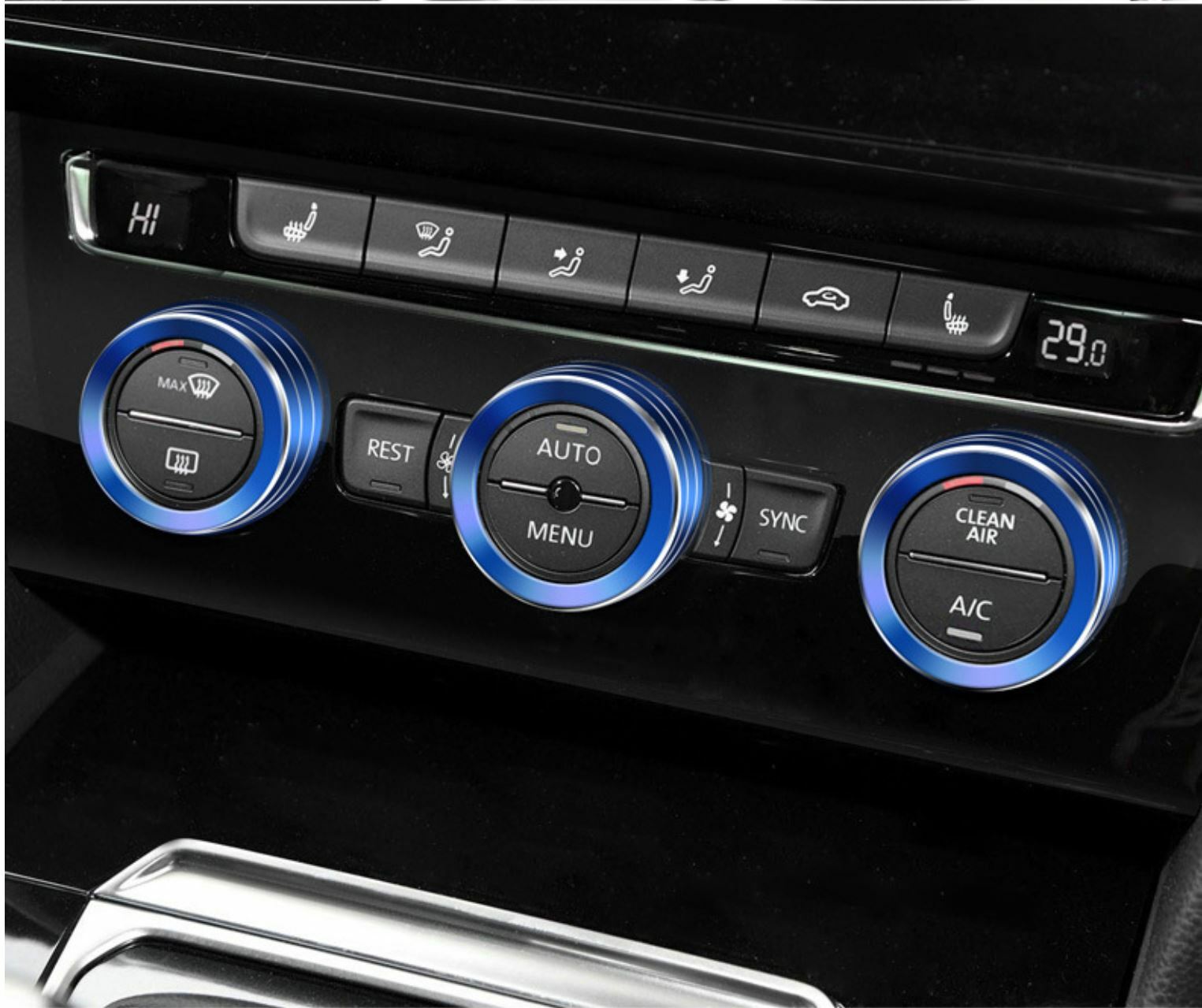 Passend für VW Tiguan T-Roc T-Cross Passat Ringe Heizungsregler Klima Blende Blau